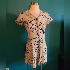 Vintage Cream and Yellow Floral Mini Dress